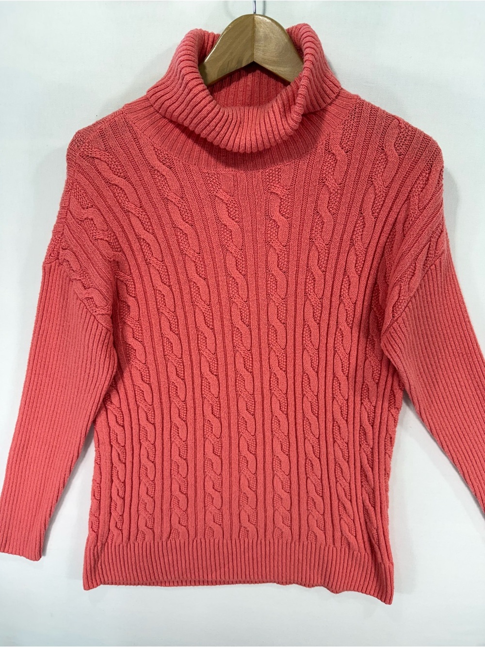 Talbots Cable Knit Turtleneck Sweater Pink Size Medium